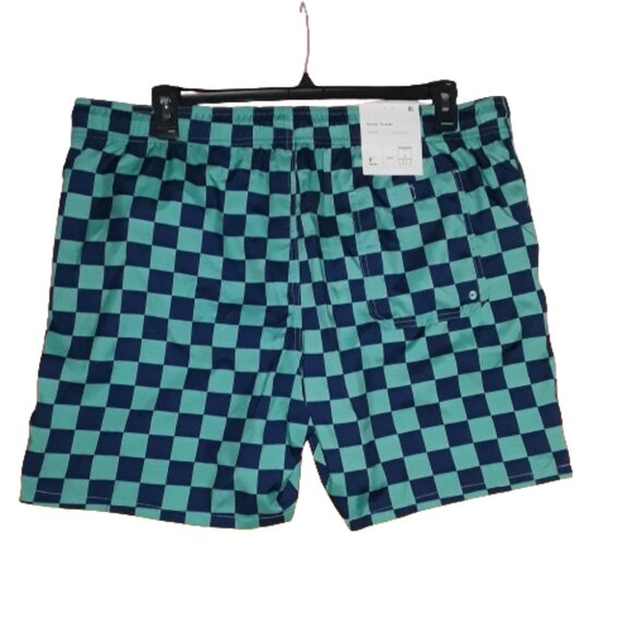 Men's Aqua & Navy Checkered Swim Trunks Shorts fully Lined NWT Size XL - Picture 2 of 5